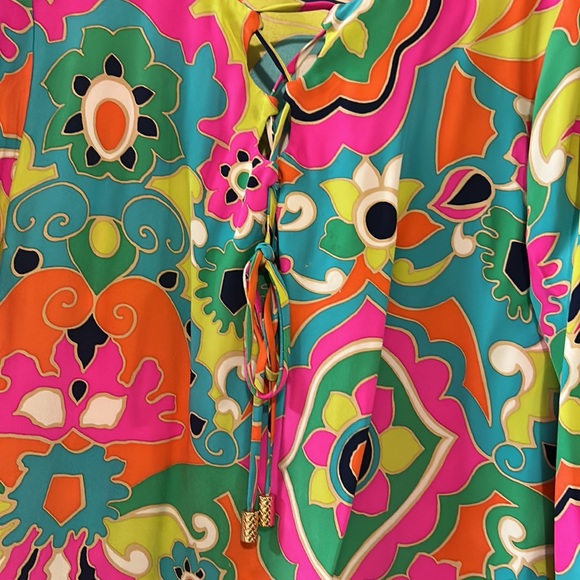 Alice and Trixi Multicolored Boho Bell Sleeve 100% Silk Blouse Size M - Picture 4 of 10